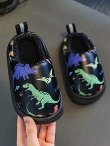 Children's Slippers Autumn/Winter New Cute Cartoon Dinosaur Pattern Indoor Home Thickened Fleece Fashion Casual - Black - View 1