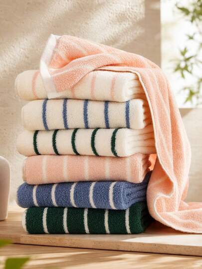 2pcs/1pc Towel Approx 13.4*29inch Multicolor Striped, High Gram Weight Thickened 100% Super Soft Skin-Friendly Face Towel, Hand Towel Fluffy Breathable Absorbent, Quick Drying, Suitable For SPA, Hair Drying, Face Washing, Swimming Pool, Gym, Hotel, Student Dorm, Holiday Gift, Multiple Colors Available, Gift For Boyfriend, Home Bathroom Shower