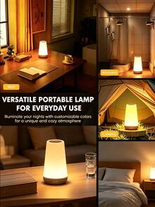 Wood Grain LED Desk Lamp, 13-Color Touch Control Night Light, USB Rechargeable Eye-Protection Atmosphere Light, Touch Control, Suitable For Bedside, Study, Bathroom, Outdoor, Halloween Home Decor - Multicolor - View 11