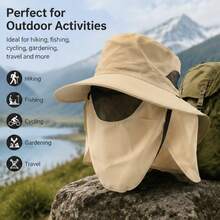 Men's Summer Wide Brim Bucket Hat, UV Protection Face Sun Hat, Outdoor Fishing Travel Sun Protection Hat - B Khaki - View 1