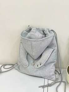 Korean Niche Design Ins Style Fashion Drawstring Bucket Backpack, Large Capacity Travel Backpack For Female College Students, Outdoor Outings - Grey - View 2