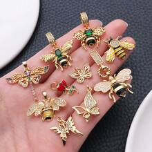 1pc 18K Golden Plated Insect Pendants Crystal Paved Dragonfly Bee Butterfly Enamel Charms For DIY Bracelet Necklace Jewelry Making Findings - Multicolor - View 3