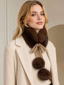 Women's Soft Faux Fur Collar Scarf, Pearl Decor, Plush Warm Winter Neck Accessory, Elegant Fashion Accessory For Autumn/Winter - Multicolor - View 8