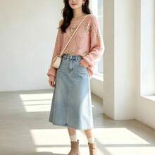 French Style Heart Hollow Sequin Pullover Long Sleeve Knit Sweater Women Loose Fit Premium Feel Top - Watermelon Pink - View 2