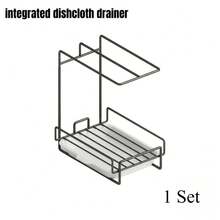 1 Set Black Wall-Mounted Countertop Dual-Use Kitchen Cloth Rack, Sink Drip Tray, Cloth/Towel Storage Organizer With Drip Tray, Home Storage Organization Accessory - Black - View 9