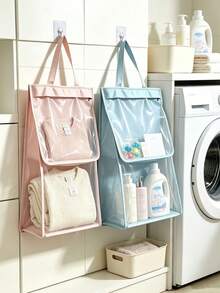 1pc Hanging Tissue Storage Bag, Wall‑Mount No‑Drill Large‑Capacity Waterproof Pouch, Solid Color Plain Pattern, Minimalist Practical Style For Adults, All‑Season For Kitchen Bathroom Bedroom Dorm Occasion, Convenient Tissue Organizer Holder - Multicolor - View 5