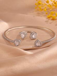 rakol 2pcs Fashion Cubic Zirconia Asymmetrical Decor Ring & Bracelet Set - Heart-shaped - View 2