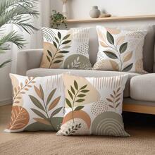 4 pièces Housses de coussin à motif géométrique abstrait minimaliste de plante, housses de coussin imprimées sur un seul côté avec fermeture éclair, housses de coussin 45*45CM convenant pour la décoration de la maison, de la chambre, du salon, du canapé, housses de coussin décoratives cadeau de vacances, insert de coussin non inclus - Multicolore - Voir 1