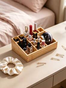 Organizer Kosmetik Bambu Multi-Kompartemen, Tempat Penyimpanan Makeup Meja, Baki Multi-Slot untuk Lipstik, Parfum, Minyak Esensial, Perawatan Kulit, Meja Rias, Kamar Tidur, Hadiah untuk Wanita - View 3