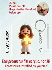 Jesus 2D Acrylic Keychain, Handheld Cross Pendant, Car Key Ring, Handmade Assembled Accessory, Religious Style Creative Gift - A - View 3