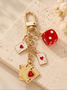Dice Pendant Keychain With Poker Elements, Rhinestone Poker Charm Keychain, Creative Personalized Bag Charm, Fashion Alloy Keychain Ring, Backpack Pendant Car Keychain, Classic Minimalist Keychain Suitable For Women's Daily Use, Decorative Accessory, Packaging Accessory, Perfect Gift For Friends, Family, Couples, Girlfriend, Important Gift, Mother's Day Gift - Multicolor - View 3