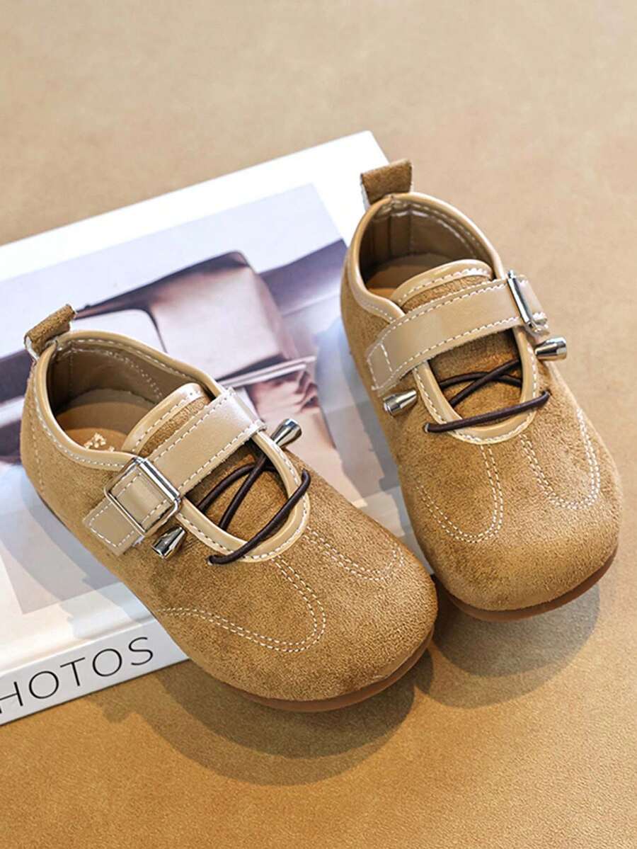 Vintage Suede Girls' Mary Jane Shoes, Lightweight Buckle Baby Shoes - Camel - View 1