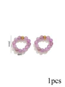 1 Pc Stainless Steel Natural Stone Beads With Elastic Spacer Beads, Bohemian Style, DIY Handmade Jewelry For Women's Everyday And Party Wear - Bead - View 9