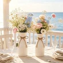 5/10pcs White Striped Plastic Vase Set With Jute Rope Decoration, Modern Vertical Stripe Home Decor Vase, Small Desktop Vase For Living Room, Bedroom, Office, Wedding, Nordic Style Home Desktop Ornament, Table Centerpiece, Suitable For Wedding, Party And Daily Decoration - Clear - View 8