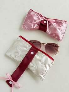 Tas Penyimpanan Kuas Makeup dengan Motif Pita Timbul, Kantong Kuas Makeup Portabel dengan Kancing Jepret, Tas Penyimpanan - Beraneka warna - View 7