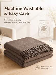 1pc All-Season Universal Minimalist Solid Color Chenille Sofa Cover, Soft And Comfortable European Luxury Style Throw Blanket, Air Conditioning Blanket, Nap Blanket, Fleece Blanket, Suitable For Bedroom And Living Room Home Decor, Room Decoration, Machine Washable And Hand Washable, Cat Scratch Resistant - Brown - View 6