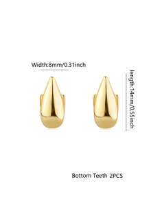 RACHELZ Hip-Hop Style 2pcs/Set Vampire Fangs Shiny Dental Caps, Upper And Lower Teeth Covers, Smooth Tooth Jewelry Accessories, Unisex, Halloween Gift, Cosplay Tooth Decor - Gold - View 3
