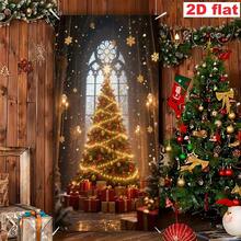 Party Banner, Flag Ribbon - 1pc, Polyester Christmas Tree Door Frame Hanging Tapestry, Red And Gold Bow And Pine Branch, Cute Red Nose Reindeer Background Design, Snowflake Pattern Design - 2D Hanging Banner, Suitable For Christmas Party Decoration, Winter Holiday Indoor And Outdoor Decoration, Home Decor, No Power Required - 1 - View 1