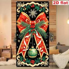Party Banner, Flag Ribbon - 1pc, Polyester Christmas Tree Door Frame Hanging Tapestry, Red And Gold Bow And Pine Branch, Cute Red Nose Reindeer Background Design, Snowflake Pattern Design - 2D Hanging Banner, Suitable For Christmas Party Decoration, Winter Holiday Indoor And Outdoor Decoration, Home Decor, No Power Required - 1 - View 6