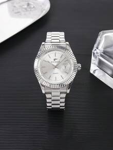 RICECGO A Men's Business Watch With A Round Dial And A Quartz Movement, Perfect For Everyday Wear And An Ideal Gift For Birthdays Or Special Occasions. - Silver - View 8