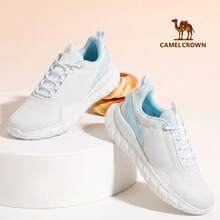 CAMEL CROWN 女士户外休闲鞋，春夏透气网面减震防滑耐穿时尚休闲运动跑步鞋 - 白/冰川藍 - 查看 8