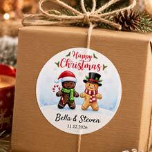 35-350pcs Custom Christmas Couple Name Stickers, Personalized Round Holiday Gift Labels, Festive Gingerbread Reindeer Santa Style, Customized Christmas Gift Stickers, Customizable Name Seals, Gift Wrapping Decor, Holiday Party Favors, Family - Multicolor - View 4
