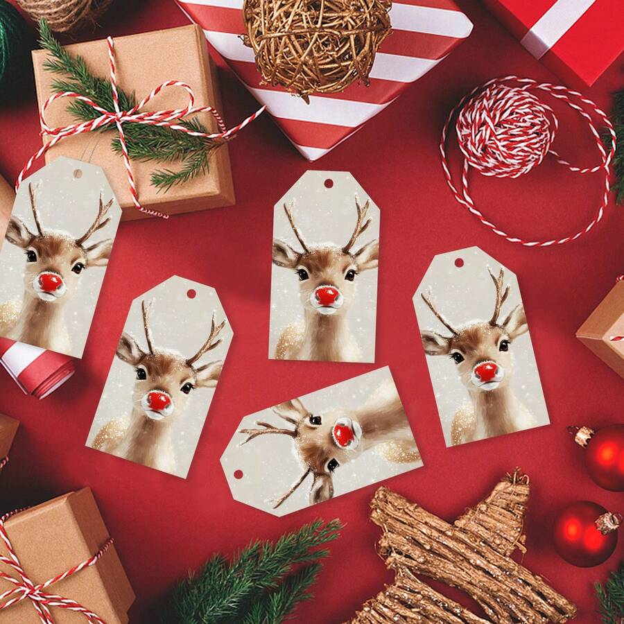 20/50pcs Paper Snow Reindeer Pattern Hanging Gift Tags, Christmas Decoration, Home Christmas Decor, Christmas Gifts, Winter Decoration, Indoor/Outdoor Decoration, Christmas Gift Wrapping Holiday Party Decor Supplies - A - View 1