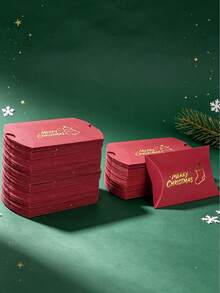 12PCS/Wholesale Christmas Pillow Gift Box Red Paper Candy Box 6 Kinds Cartoon Xmas Design Gold Foil Stamping 4.33*2.76 Inch Foldable Holiday Gift Packaging Box - View 9