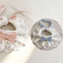 Adjustable Lace Pet Collar, Satin Bow & Pearl Pendant Style - Elegant Princess Design Cat/Dog Bib, Soft Ruffled Neck Accessory For Small Pets, Suitable For Photo Shoots, Outfits And Daily Wear - White - View 12