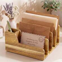 Best-Selling Wooden Desktop Organizer, Multi-Function Pen Holder, Letter & Document Sorting Rack, Home & Office Desk Decor, Size 15*18*8cm - Multicolor - View 3