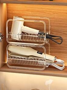 1/2pcs Transparent Visible Hair Curler Storage Rack, Bathroom Cabinet Under-Counter Hair Dryer And Straightener Storage Box, Dormitory Vanity Table Hair Curler Storage Box - Multicolor - View 5