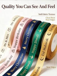 Custom Name Ribbon For Gift Wrapping, Personalized Satin Ribbon With Text, Christmas Wedding Birthday Party Packaging Decoration - Multicolor - View 3