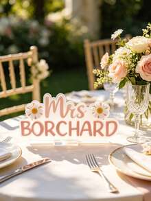 Personalized Floral Acrylic Name Plate, Double-Layer 3D Carved Design, Fresh Flower Accents, Customizable Text. Transparent And Exquisite Texture, Suitable For Wedding Seating, Tabletop Decor, Home Decoration, Commemorative Gift, Indoor And Outdoor Display. - Star - View 5