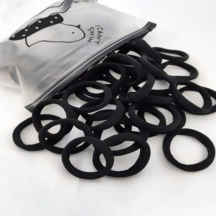 20/50/100/200pcs Women's Black High Elasticity Rubber Band Hair Ties For High Ponytail - Black - View 1