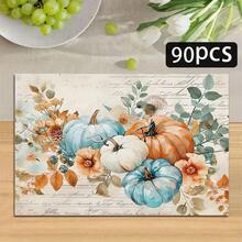 1/4/6pcs Autumn Series Blue & Orange Floral Pumpkin Pattern Printed Placemats, Heat-Resistant Table Mat For Home Kitchen, Table Protection, Kitchen Dining Table, Party Scene Decoration - Multicolor - View 13