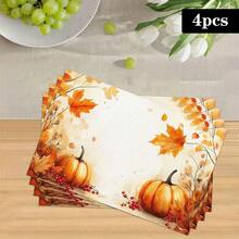 1/4/6pcs Autumn Series Watercolor Pumpkin & Berry Pattern Printed Placemats, Heat-Resistant Table Mats For Home Kitchen/Dining Table Protection, Party Scene Decor - Multicolor - View 15