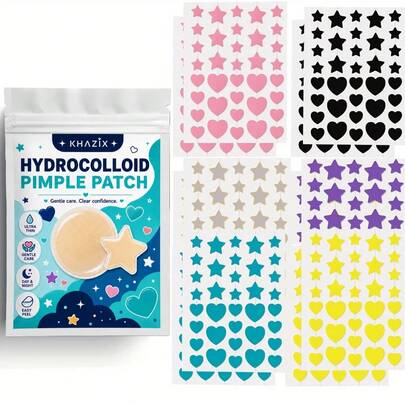 216/432 piezas de parches de hidrocoloide para el rostro con forma de estrella y corazón, 8 colores vibrantes, ultra finos e invisibles para cubrir imperfecciones, fáciles de despegar
