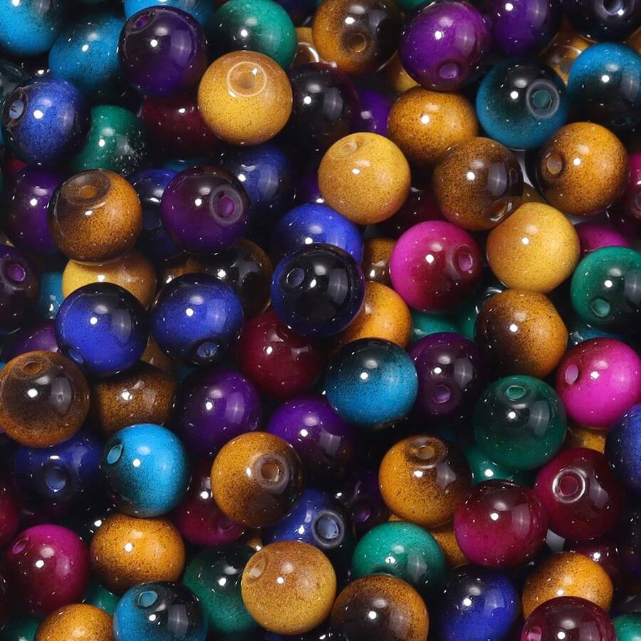 50顆 8mm 仿虎眼石圓珠，光滑表面直孔玻璃珠，多種自然色系，高品質 DIY 珠寶手工材料，適用於手工手鍊、項鍊、串珠工藝與配件