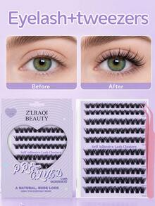 120pcs Self Adhesive Lashes+Fake Lashes Tweezers Segmented Ultra Soft, Naturally Curled, Slender, Grafted Eyelashes For Enlarged Eyes, Portable For Daily Commuting, Lightweight And Non Irritating To The Eyes Glue Free Eyelash - View 1