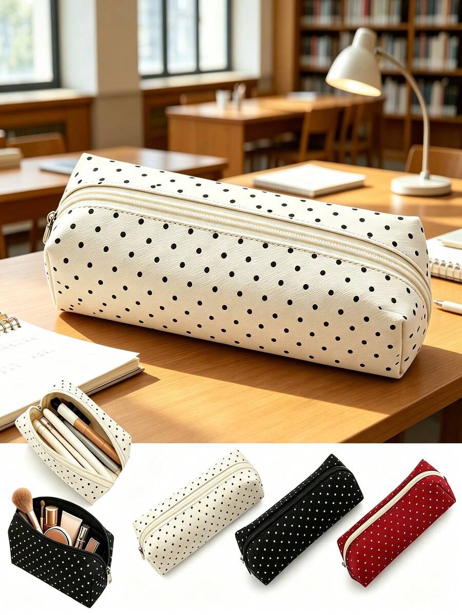 Cute Polka Dot Pencil Case, Large Capacity, Student Pencil And Pen Storage Bag, Multi-Function Zipper Pouch, Lightweight And Portable, Suitable For Students, Exams, Office And Daily Use, Back To School (Random Zipper Style)