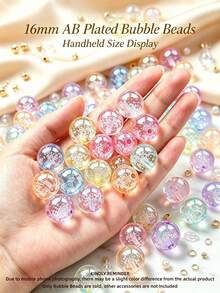 20pcs/Pack 16mm Mixed Color AB Plated Bubble Beads, Large Hole Round Acrylic Beads, Suitable For Jewelry Making, DIY Necklace, Bracelet, Keychain, Bead Pen, Handmade Crafts, Personalized Gifts - Multicolor - View 2