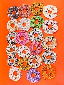Halloween Elastic Fabric Printed Large Scrunchie Hair Accessory - Multicolor - View 7