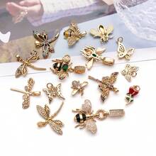 1pc 18K Golden Plated Insect Pendants Crystal Paved Dragonfly Bee Butterfly Enamel Charms For DIY Bracelet Necklace Jewelry Making Findings - Multicolor - View 4