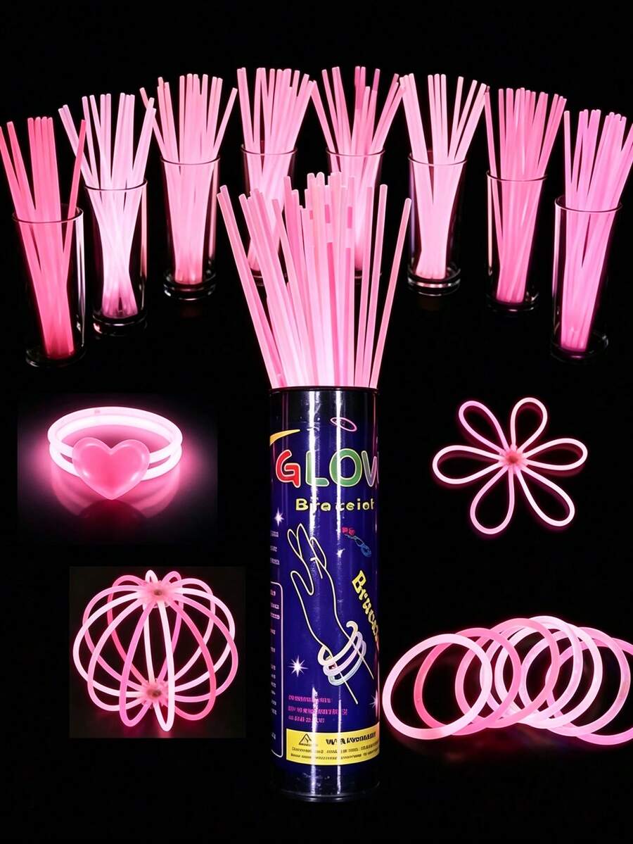 50pcs Pink Glow Sticks With Connectors, Can Be Assembled Into Different Shapes, Long-Lasting Glow, Concert Support Props, Glow In The Dark, Party Decoration, Multi-Color Glow Stick Party Set - Pink - View 1