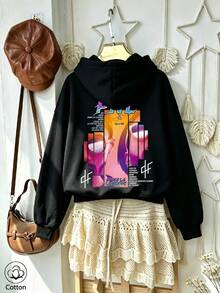Women's Crew Neck Sweatshirt, Travel Hoodie With Pocket, Cotton T-Shirt, Basic Autumn-Winter Sweatshirt For Women - Black - View 11