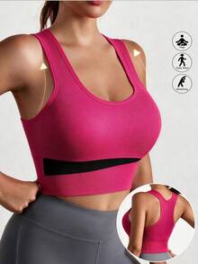 Runway Rest Women's Backless Ribbed Sports Bra, Magenta And Black Colorblock Mesh Quick-Dry High Support Yoga Crop Top, Suitable For Fitness Training - Multicolor - View 5