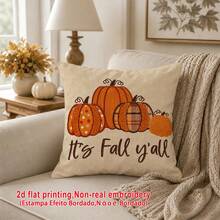 1件裝 It's Fall Y'all 南瓜圖案仿刺繡枕套，極簡鄉村風輕量聚酯纖維單面印花靠墊套，可手洗、機洗、乾洗，拉鍊封口，適用於居家、沙發、床、臥室、客廳、咖啡廳、展覽廳，裝飾枕套，節日派對裝飾 - 橘色 - 查看 8