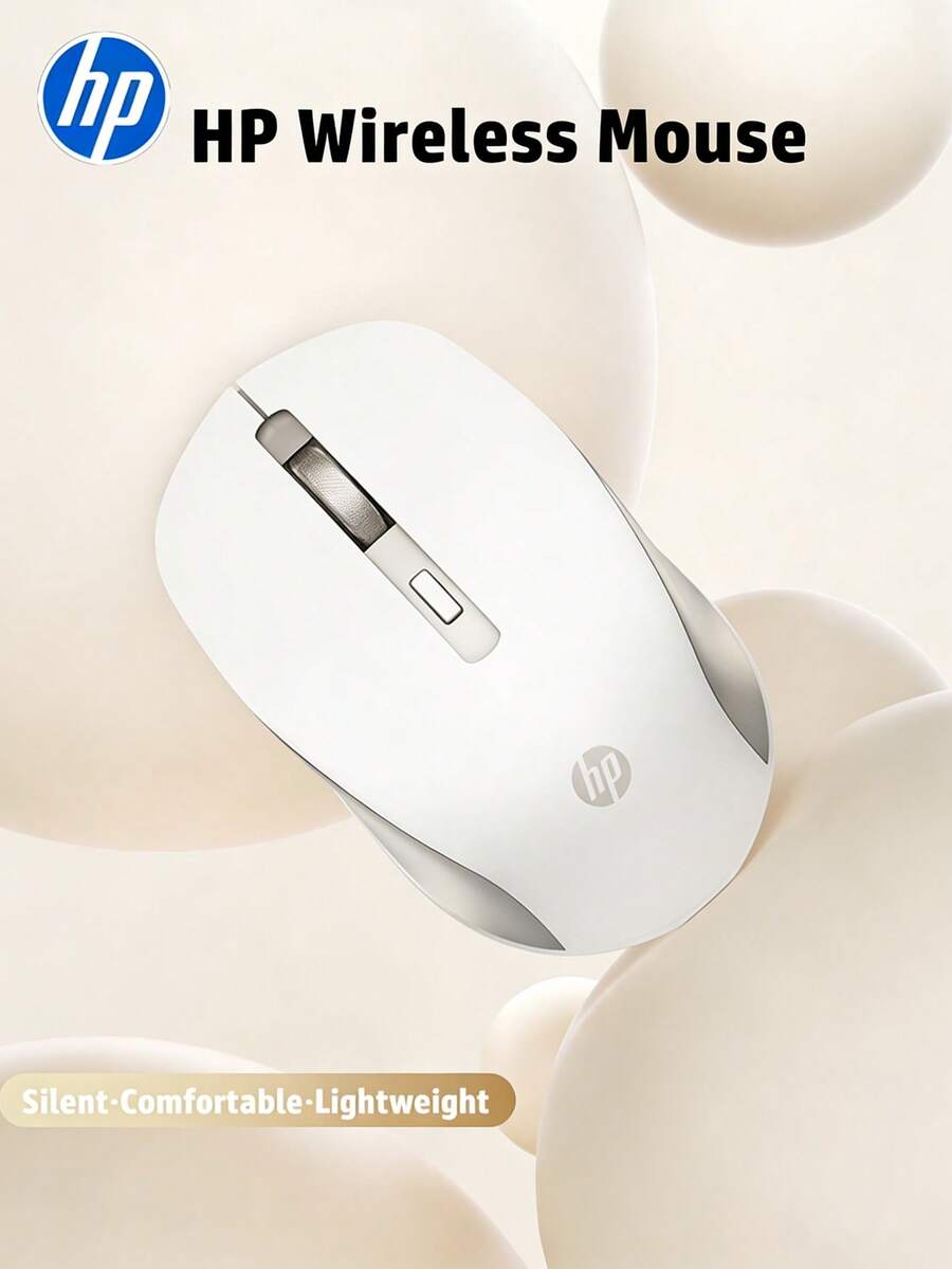 HP S1000 PLUS White Wireless Mouse, Compatible With IPad And Laptop (Battery Not Included), Supports 2.4GHz Wireless Connection.