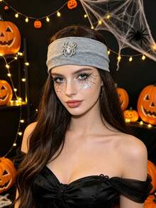 1pc Personalized Metal Spider Wide Elastic Hairband, Comfortable Halloween Theme Outfit Party Decoration Headband - Multicolor - View 6