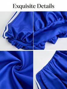 Aliling Women's Autumn Fashion Sporty Solid Color Tulip Shorts, Woven Breathable Fabric, Suitable For Daily Wear, Commuting, Outings, Shopping, Holiday Versatile Item - Blue - View 3